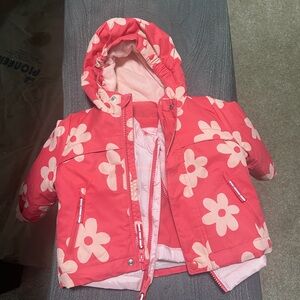 Cat & Jack Pink Floral toddler Jacket Like New 2 coats in 1 snow jacket